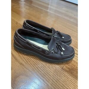 LL Bean Boat Shoes Men 8 Wide Brown Loafer Leather Camp Moccasin Slip On Moc Toe